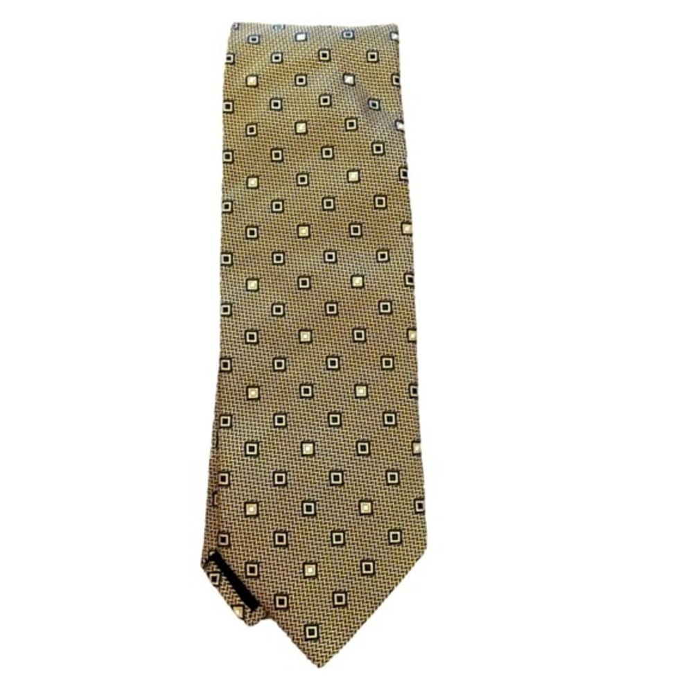 Ermenegildo Zegna gold & blue geometric dots Italian silk tie, 3.5” wide